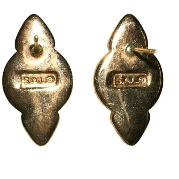 Vintage Swarovski S.A.L. Pearl Crystal Gold Tone Stud Earrings Signed - Picture 3 of 3